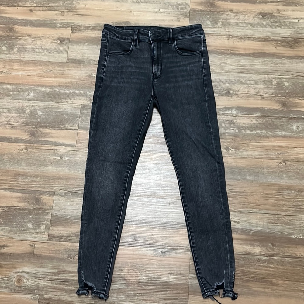 AEO fringed grey hi-rise jeggings